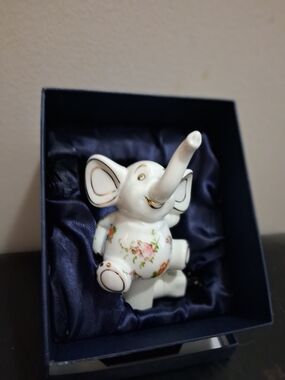 Porcelain Floral Elephant Figurine - White